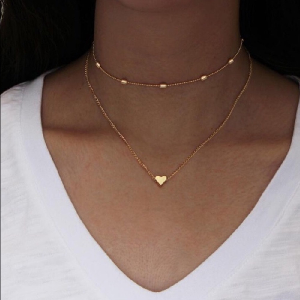 2 Layer heart necklace choker